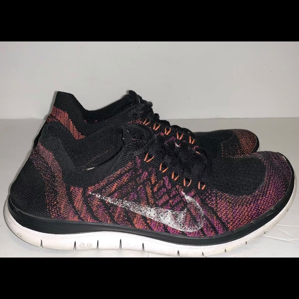 Nike Free 4.0 Flyknit Black Hyper Orange Vivid Purple Women 7.5 717076-008